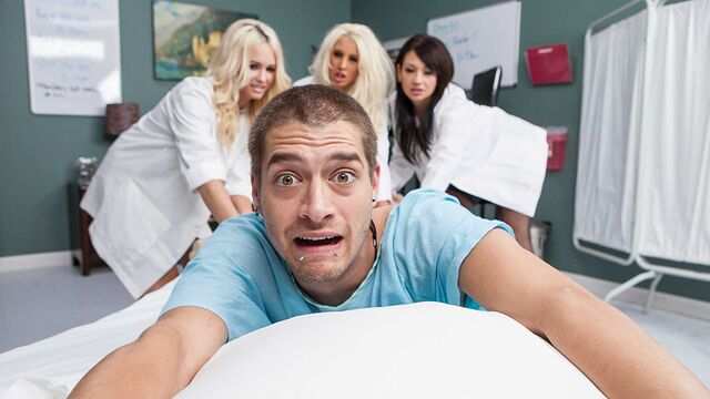 Doctors with big milkings arrange a group sex with a patient